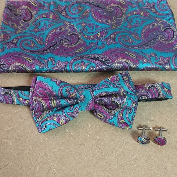 Men's Adjustable Bow Tie Pocket Square - Picture 2 of 4